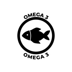 omega 3 label icon  in black flat glyph, filled style isolated on white background