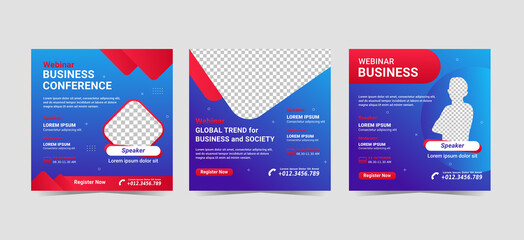 Social Media Post design. Set of webinar business for social media post advertisement. Good template for advertising on social media marketing