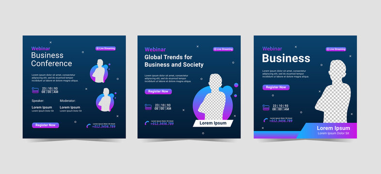 Social Media Post design. Set of webinar business for social media post advertisement. Good template for advertising on social media marketing