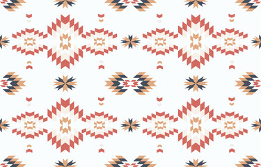 Fototapeta na wymiar Pink and red geometric Aztec style. Mosaic on the tile. African Moroccan pattern. Ethnic carpet. Majolica. Ancient interior. Asian rug. Tribal vector ornament. textile.