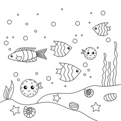 Fish Coloring Page Perfect for Childreen Book 