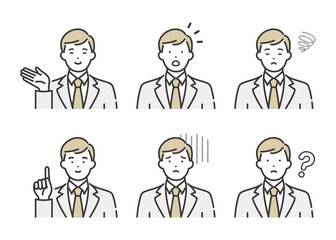 スーツを着た若いビジネスマンの表情とポーズ　バリエーションセット