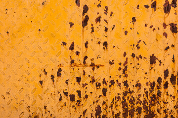 Grunge metal orange background with rust on pattern stripes.