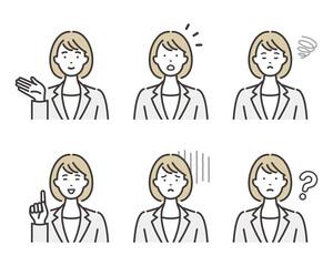 スーツを着た若いビジネスウーマンの表情とポーズ　バリエーションセット