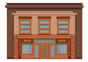 Shop store facade with showcases, large windows and columns. Detailed stylish shop. Stylish exterior design of a street store. Flat style vector illustration.