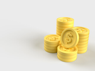 Money coin stack. Golden penny cash pile. money saving, profit, investment concept. 3D rendering