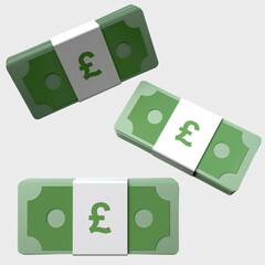 Pound stack. money saving, profit, investment, reward concept. 3D rendering