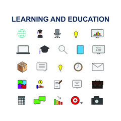 Fototapeta premium learning and education icon set full color editable vector