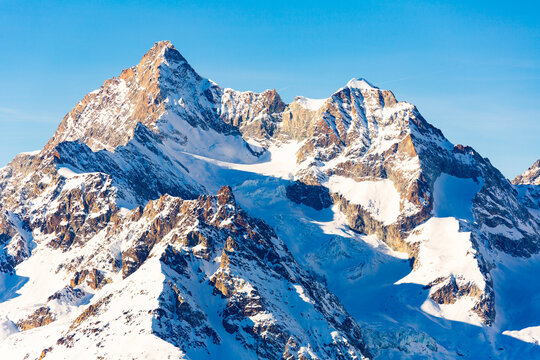 View towards Swiss mountains in the area of Zermatt