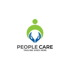 Abstract People Care Logo. Human Icon with Circular Two Hands Symbol. Flat Vector Logo Design Template Element.