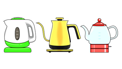 ３種類の電気ケトル（プラスチック、金属、ガラス）