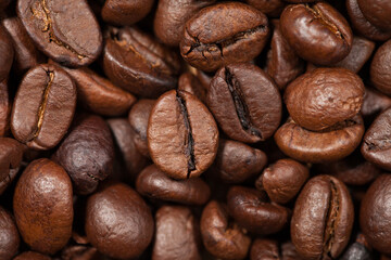 Roasted coffee of coffee beans texture background, Selective focus