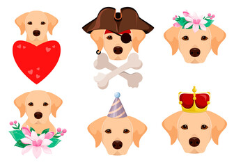A set of funny Labrador dogs. Cartoon design. Vector illustration.
