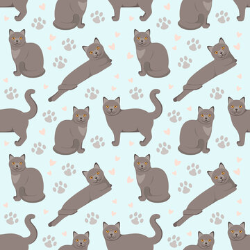 Seamless pattern with British cats. Cartoon design.

