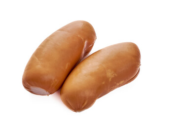 Juicy sausages on a white isolated background
