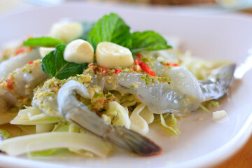 Close up shrimp in fish sauce, hot and spicy,seafood thai