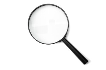Magnifying glass black color isolated on white. Research, searching or investigating something. top...