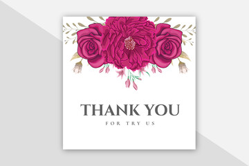 Thank you card with Peony & Rose flower
