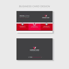 Creative and Clean Double-sided Business Card Template. Red and Black Colors. Flat Design Vector Illustration