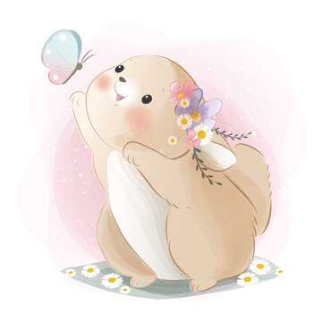 Cute Bunny Catching a Butterfly