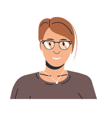 Short Hair Women in Tshirt Isolated.