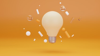 Bulb icon on orande background. 3D-rendering