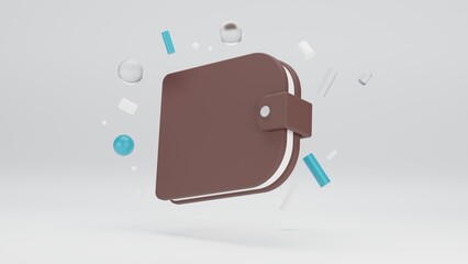 Wallet icon on light background. 3D-rendering