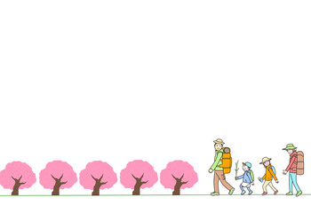 桜満開の中家族でハイキング