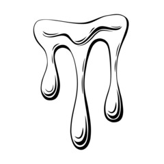 Dripping liquid outline. Contoured black and white illustration of a flowing viscous liquid. Wax, honey, slime. Vector