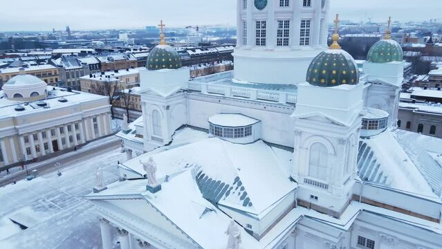 Helsinki Cathedral covered in snow