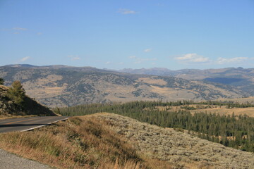 Fototapeta na wymiar Yellowstone Park road heading up to Dunraven Pass, Wyoming