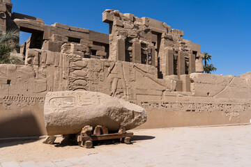 View of the wall with Egyptian hieroglyphs