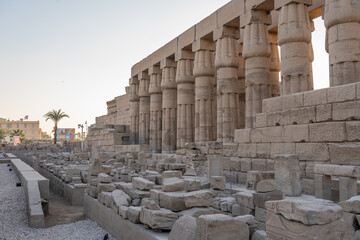 Mighty stone pillars of Luxor Temple in Luxor, ancient Thebes, Egypt