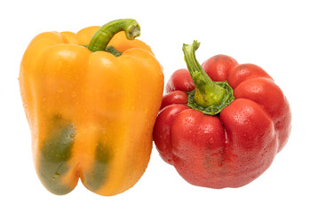 red and yellow bell peppers on a white background