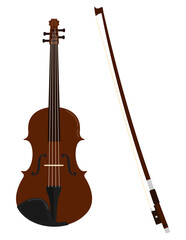 弦楽器(バイオリン・ヴィオラ）と弓のベクターイラスト素材