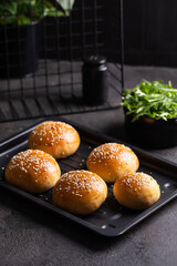 Burger buns with sesame seeds