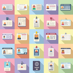 Id card icons set flat vector. Tag name