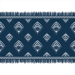 White Diamond on Indigo Blue. Geometric ethnic oriental pattern traditional Design for background,carpet,wallpaper,clothing,wrapping,Batik,fabric, illustration embroidery style - 490462502