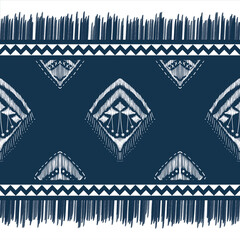 White Diamond on Indigo Blue. Geometric ethnic oriental pattern traditional Design for background,carpet,wallpaper,clothing,wrapping,Batik,fabric, illustration embroidery style - 490462503