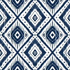 Navy Indigo Blue Diamond on White background. Geometric ethnic oriental pattern traditional Design for ,carpet,wallpaper,clothing,wrapping,Batik,fabric, illustration embroidery style - 490462506