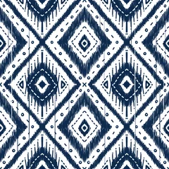 Wallpaper murals Boho Style Navy Indigo Blue Diamond on White background. Geometric ethnic oriental pattern traditional Design for ,carpet,wallpaper,clothing,wrapping,Batik,fabric, illustration embroidery style