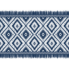 Navy Indigo Blue Diamond on White background. Geometric ethnic oriental pattern traditional Design for ,carpet,wallpaper,clothing,wrapping,Batik,fabric, illustration embroidery style - 490462507