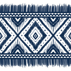 Navy Indigo Blue Diamond on White background. Geometric ethnic oriental pattern traditional Design for ,carpet,wallpaper,clothing,wrapping,Batik,fabric, illustration embroidery style - 490462508