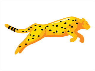 Cute cheetah in a modern flat style. cheetah runs in a jump for logotype. Cartoon Children's Vector Illustration 
Isolated on a white background.