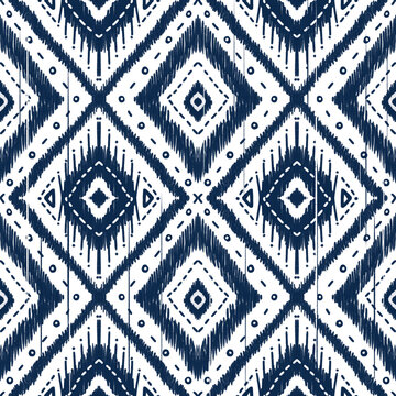 Navy Indigo Blue Diamond on White background. Geometric ethnic oriental pattern traditional Design for ,carpet,wallpaper,clothing,wrapping,Batik,fabric, illustration embroidery style