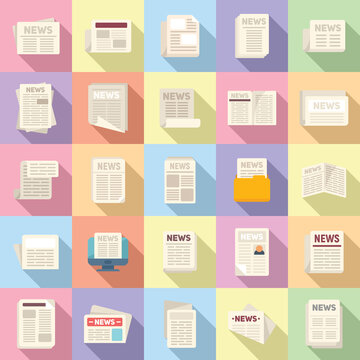 Newspaper Icons Set Flat Vector. Stack Magazine