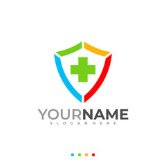 Health Safety Logo Concept. Health Care Medical Shield Vector Logo Design Template Element.