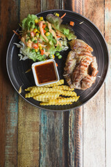 Pork neck steak on a plate ready to eat