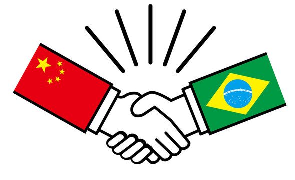 中国とブラジル 国旗がついた手が握手 国家間の戦争紛争 同盟 和解 合意のイメージイラスト Stock Vector Adobe Stock