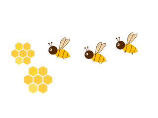 Abstract beehive honeycomb and bee cartoons isolated on white background vector illustration.